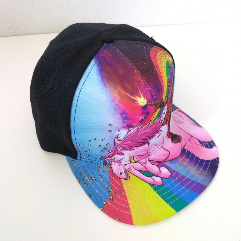 Marvel Deadpool Unicorn Rainbow Hat Snapback Black Flat Brim Comic Movie Cap